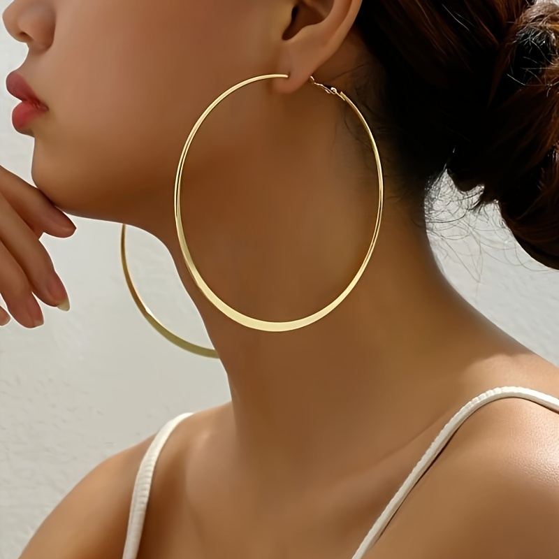 Stylish Golden Earrings with Large Hoops